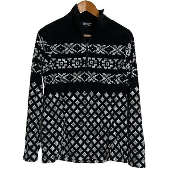 Lands End Fair Isle Fleece 1/4 Zip Pullover Top  Black White Size Small Tall - Picture 1 of 4